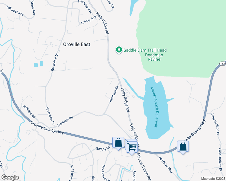 map of restaurants, bars, coffee shops, grocery stores, and more near 34 Rogers Ridge Court in Oroville