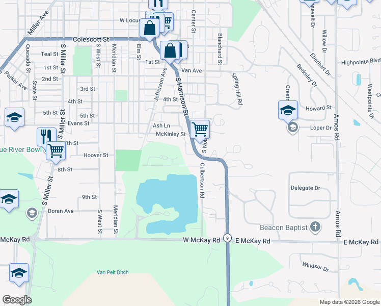map of restaurants, bars, coffee shops, grocery stores, and more near 41 Hasecuster Lane in Shelbyville
