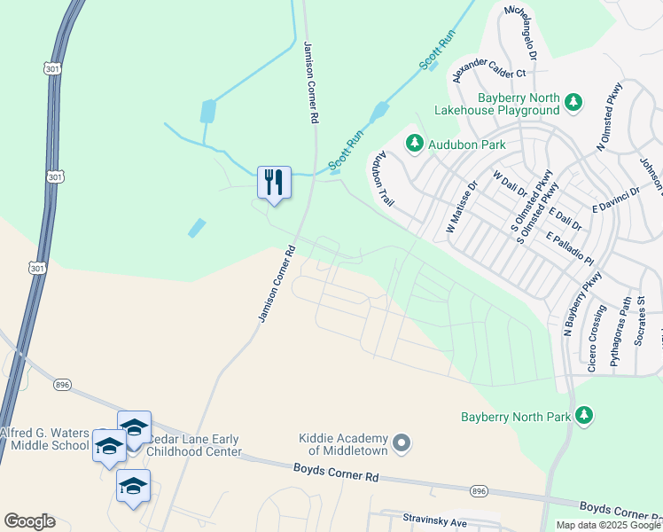 map of restaurants, bars, coffee shops, grocery stores, and more near 2659 Fairlight Drive in Middletown