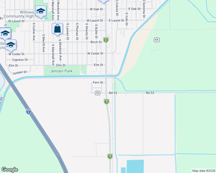 map of restaurants, bars, coffee shops, grocery stores, and more near 818 South Tehama Street in Willows