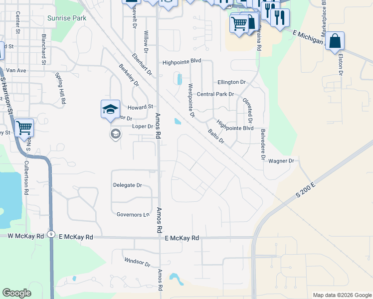 map of restaurants, bars, coffee shops, grocery stores, and more near 1270 Shaw Lane in Shelbyville