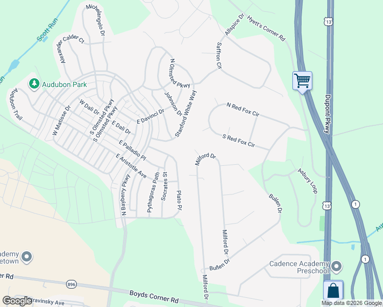 map of restaurants, bars, coffee shops, grocery stores, and more near 236 Milford Drive in Middletown