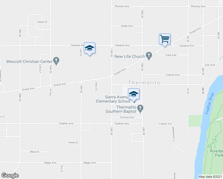 map of restaurants, bars, coffee shops, grocery stores, and more near 1571 12th Street in Oroville