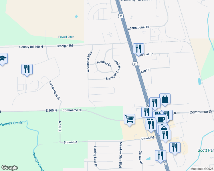 map of restaurants, bars, coffee shops, grocery stores, and more near 1176 North Aberdeen Drive in Franklin