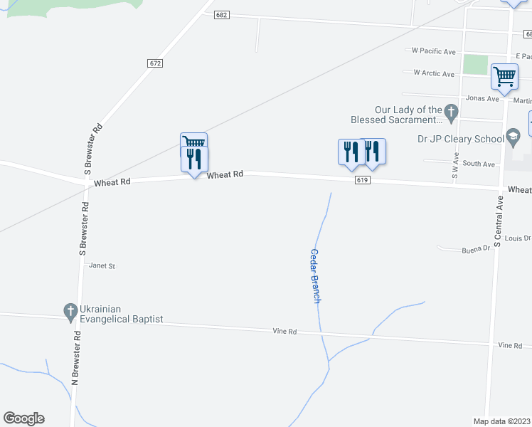map of restaurants, bars, coffee shops, grocery stores, and more near 331 Wheat Road in Vineland
