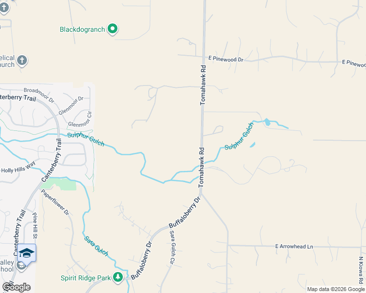 map of restaurants, bars, coffee shops, grocery stores, and more near 10109-10369 Tomahawk Road in Parker