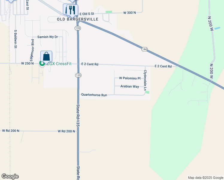 map of restaurants, bars, coffee shops, grocery stores, and more near 861 Quarterhorse Run in Bargersville
