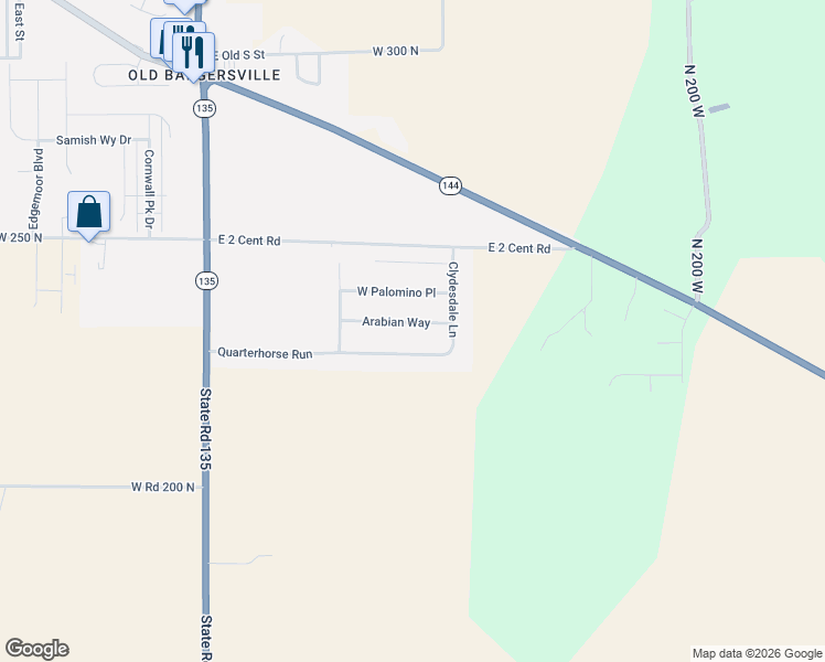map of restaurants, bars, coffee shops, grocery stores, and more near 1030 Quarterhorse Run in Bargersville