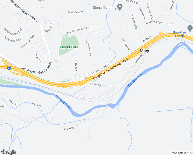 map of restaurants, bars, coffee shops, grocery stores, and more near Dwight D. Eisenhower Highway in Reno