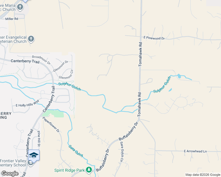 map of restaurants, bars, coffee shops, grocery stores, and more near 10109-10369 Tomahawk Road in Parker