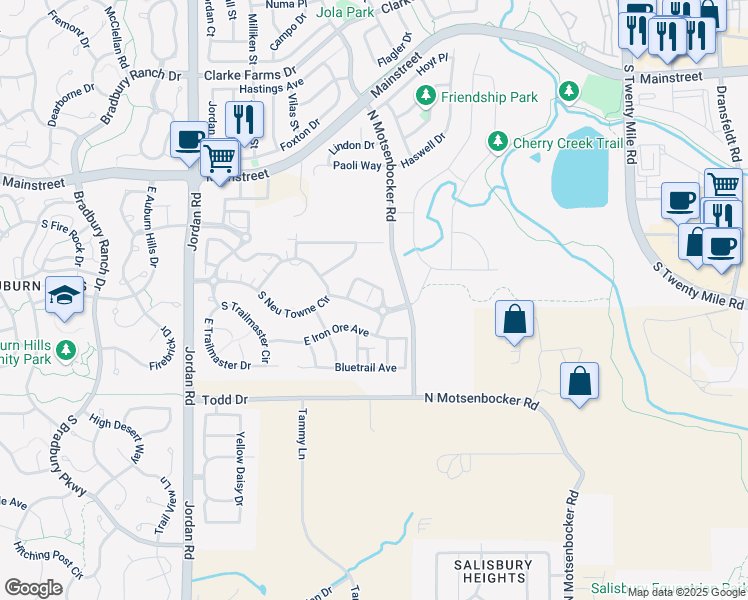 map of restaurants, bars, coffee shops, grocery stores, and more near 11324 Pacific Peak Lane in Parker