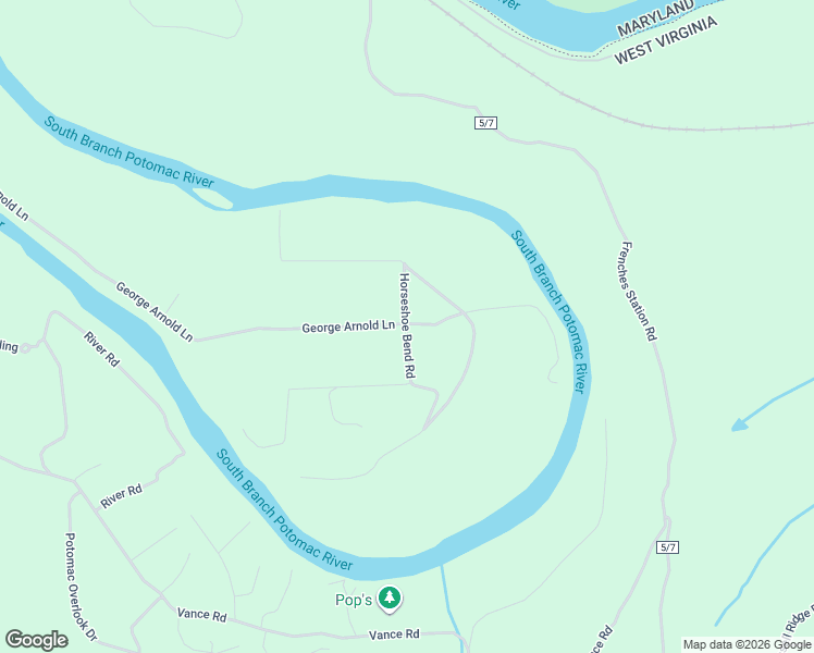 map of restaurants, bars, coffee shops, grocery stores, and more near Horseshoe Bend Road in Hampshire County