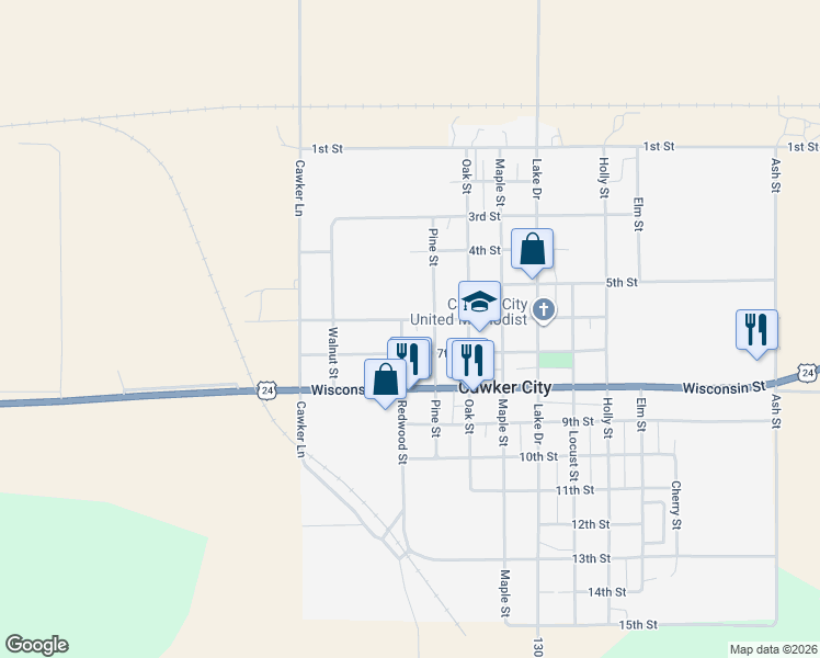 map of restaurants, bars, coffee shops, grocery stores, and more near 1101-1199 6th Street in Cawker City