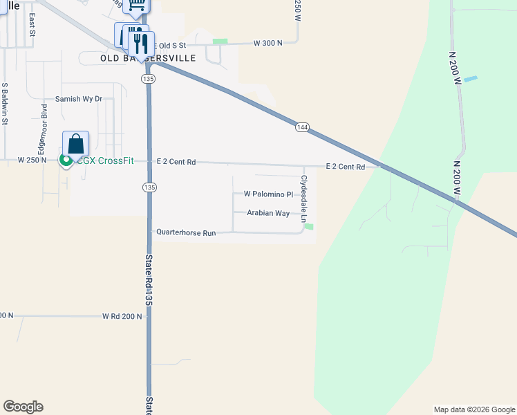 map of restaurants, bars, coffee shops, grocery stores, and more near 938 Arabian Way in Bargersville