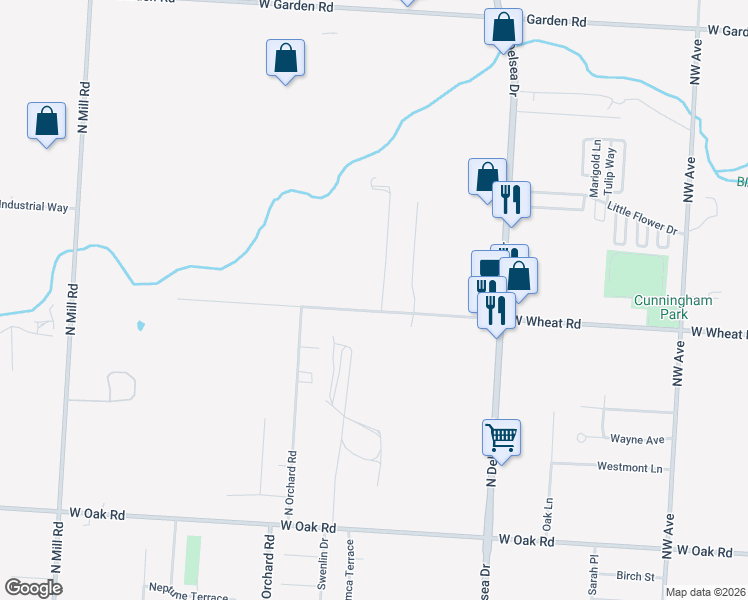 map of restaurants, bars, coffee shops, grocery stores, and more near 1206 West Wheat Road in Vineland