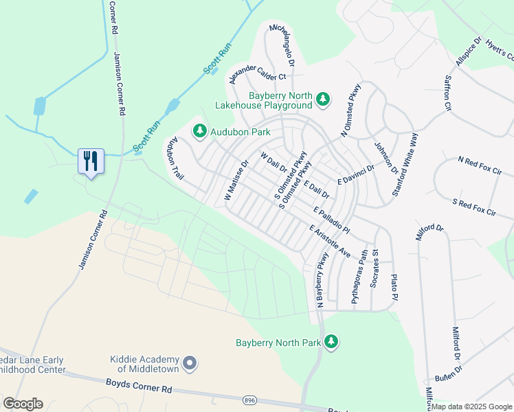 map of restaurants, bars, coffee shops, grocery stores, and more near 2218 South OKeeffe Lane in Middletown