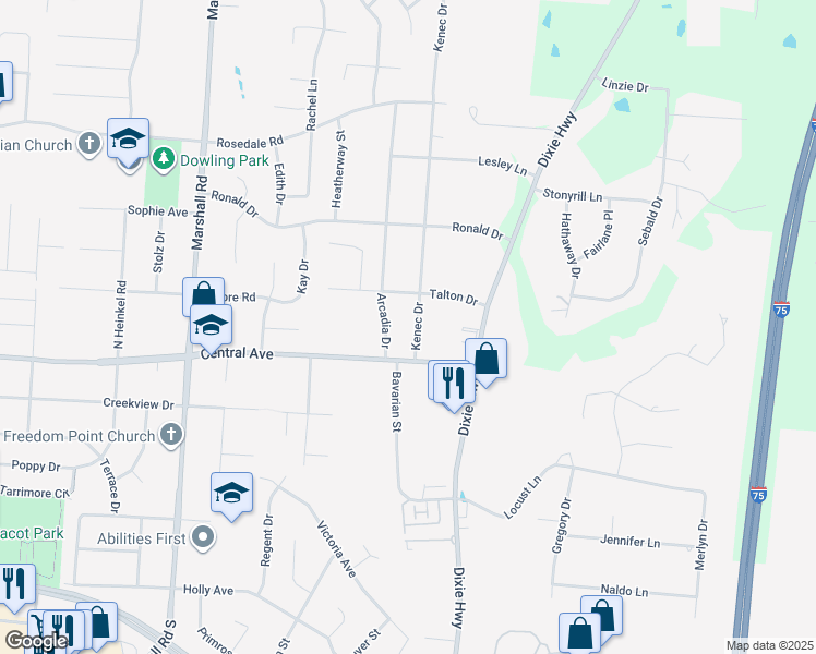 map of restaurants, bars, coffee shops, grocery stores, and more near 19 Kenec Drive in Middletown