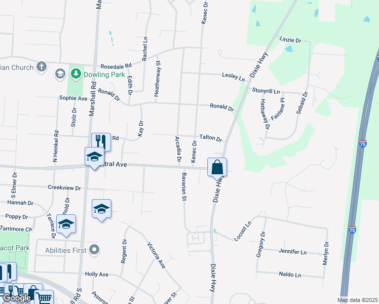 map of restaurants, bars, coffee shops, grocery stores, and more near 19 Kenec Drive in Middletown