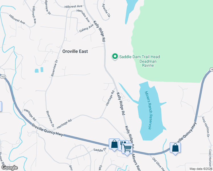 map of restaurants, bars, coffee shops, grocery stores, and more near 8 Oakridge Court in Oroville