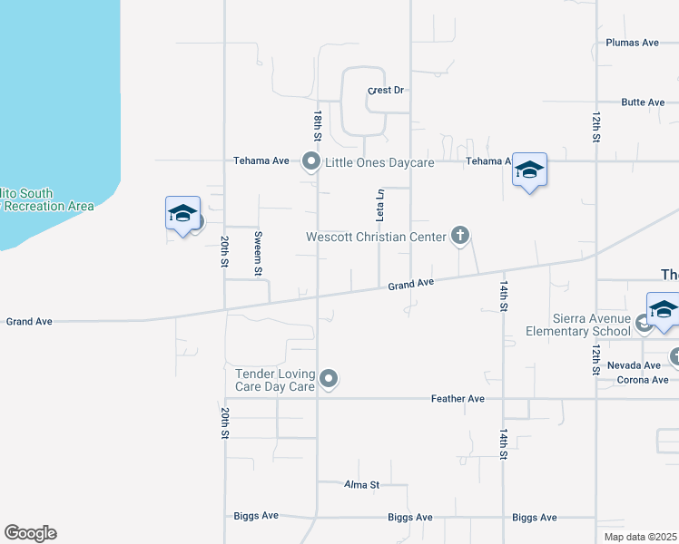 map of restaurants, bars, coffee shops, grocery stores, and more near 1700 Grand Avenue in Oroville