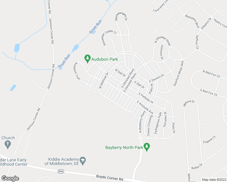 map of restaurants, bars, coffee shops, grocery stores, and more near 2220 South OKeeffe Lane in Middletown