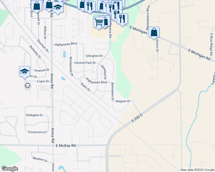 map of restaurants, bars, coffee shops, grocery stores, and more near 910 Olmsted Drive in Shelbyville