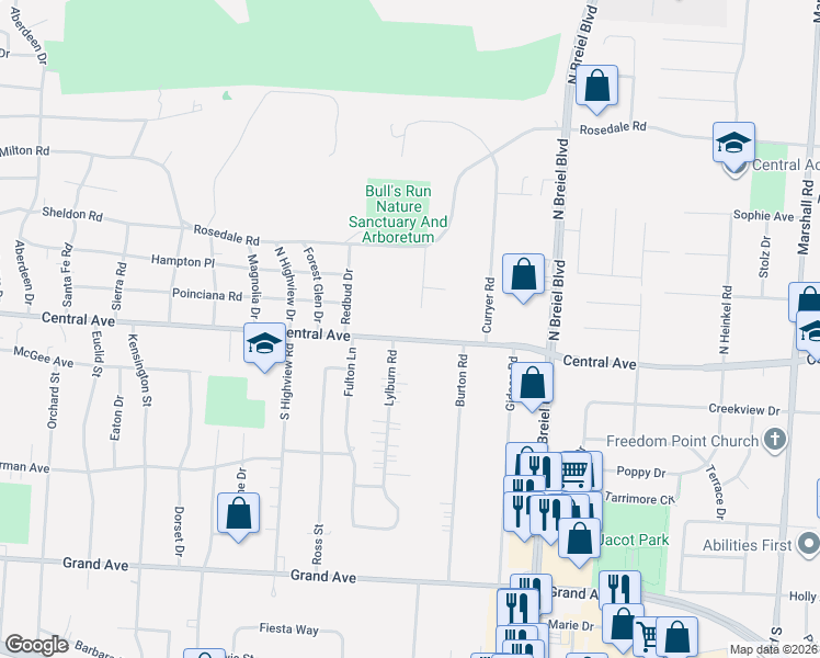 map of restaurants, bars, coffee shops, grocery stores, and more near 4007 Central Avenue in Middletown