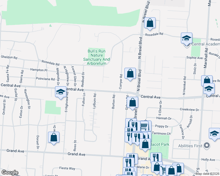 map of restaurants, bars, coffee shops, grocery stores, and more near 4113 Central Avenue in Middletown