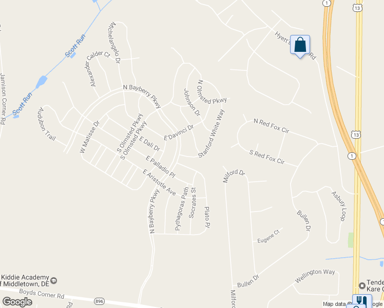map of restaurants, bars, coffee shops, grocery stores, and more near 707 Stanford White Way in Middletown