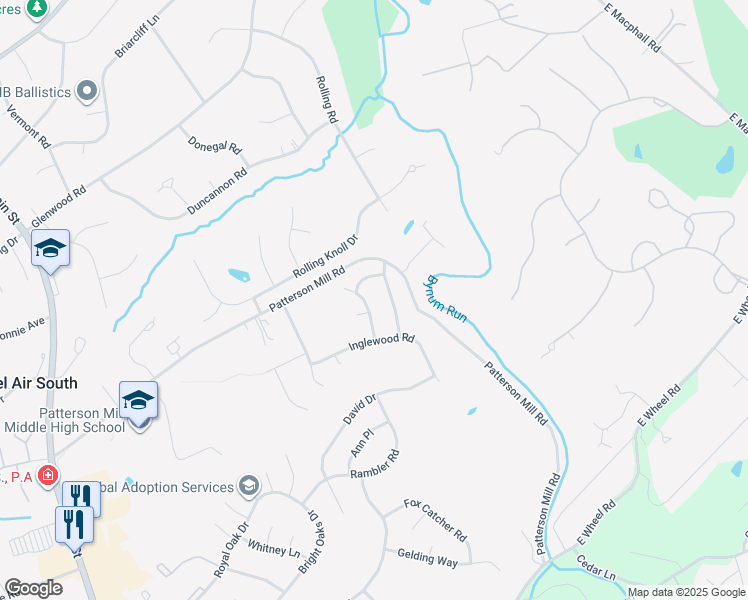 map of restaurants, bars, coffee shops, grocery stores, and more near 1711 Fleetwood Drive in Bel Air