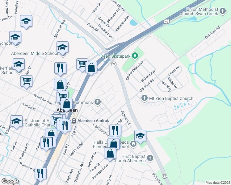 map of restaurants, bars, coffee shops, grocery stores, and more near Truman Street in Aberdeen