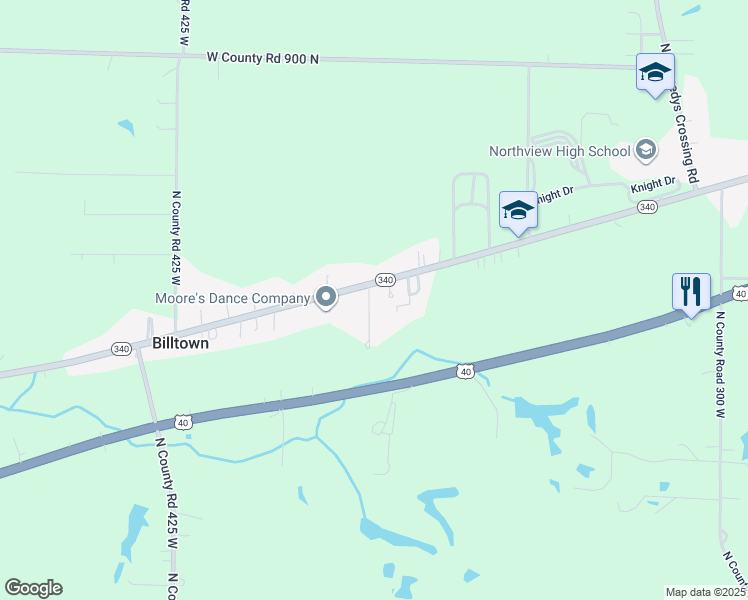 map of restaurants, bars, coffee shops, grocery stores, and more near 3805 Indiana 340 in Brazil