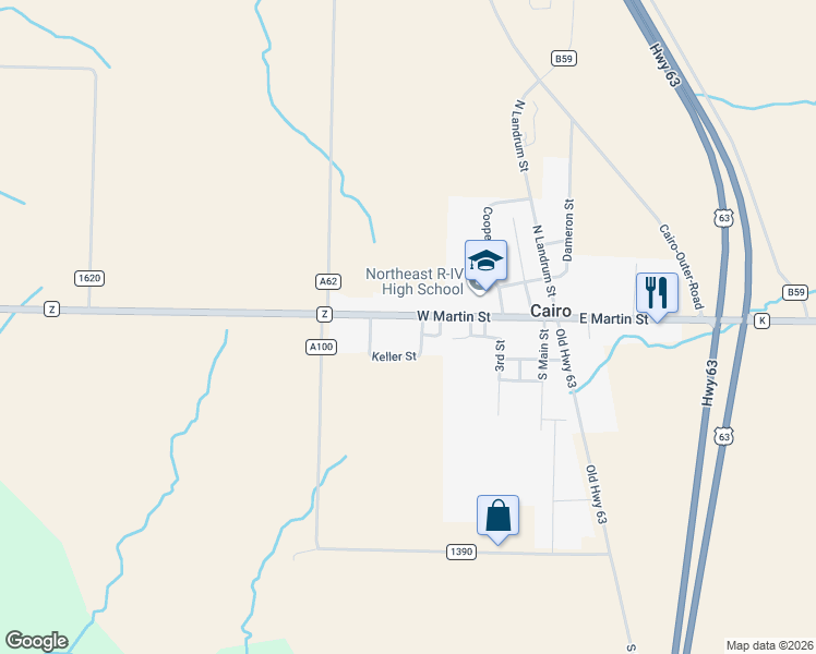 map of restaurants, bars, coffee shops, grocery stores, and more near 414-500 West Martin Street in Cairo