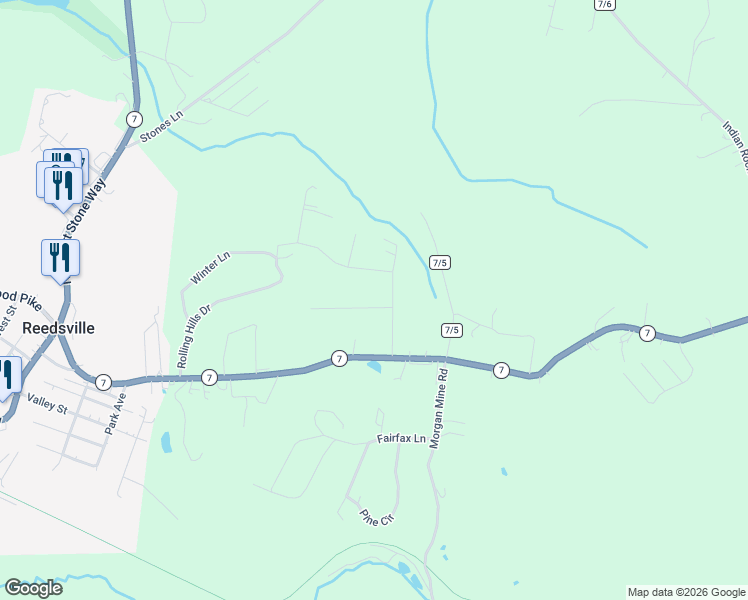 map of restaurants, bars, coffee shops, grocery stores, and more near 44 Sunset Dr in Reedsville