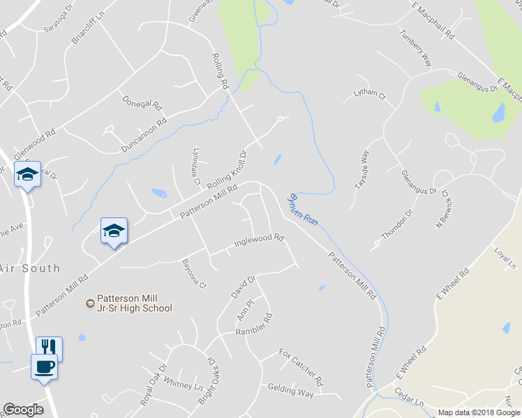 map of restaurants, bars, coffee shops, grocery stores, and more near 1706 Gillingham Drive in Bel Air