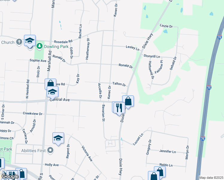 map of restaurants, bars, coffee shops, grocery stores, and more near 19 Kenec Drive in Middletown