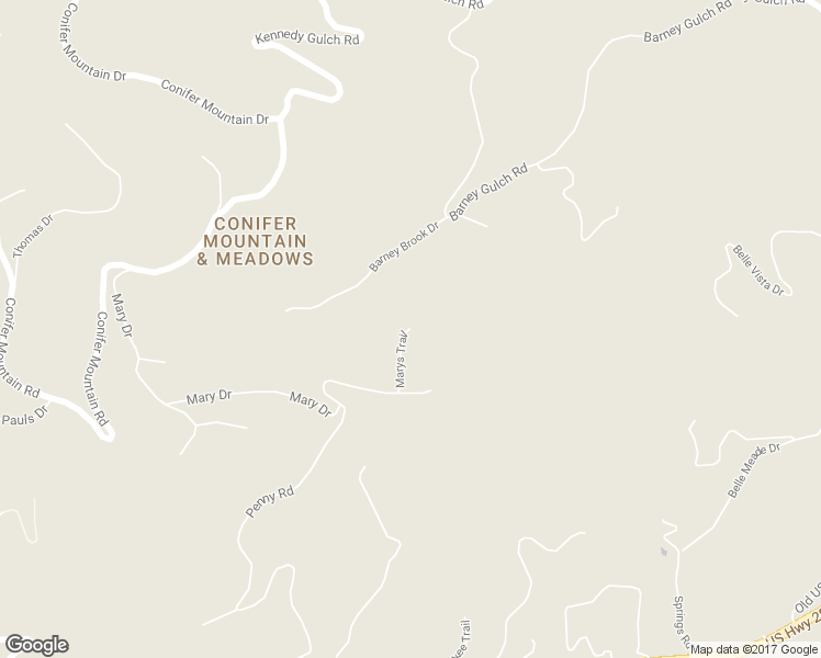 map of restaurants, bars, coffee shops, grocery stores, and more near 11300 Marys Trail in Conifer