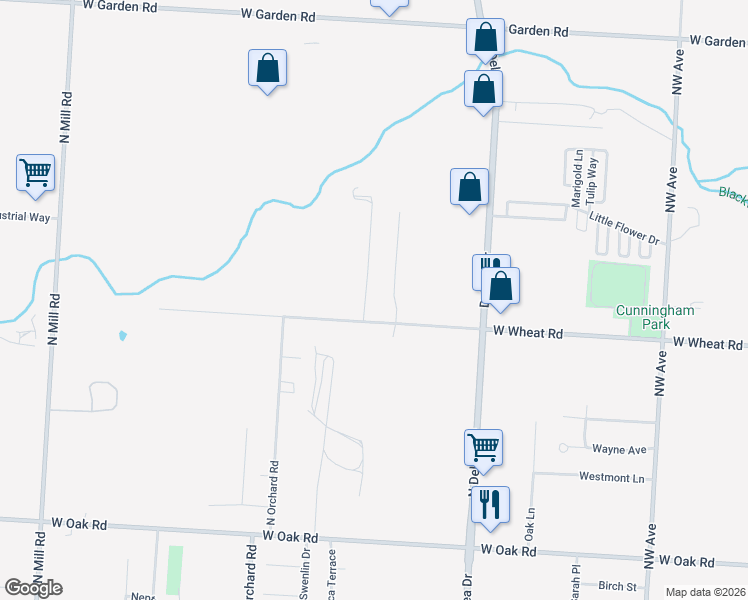 map of restaurants, bars, coffee shops, grocery stores, and more near 1206 West Wheat Road in Vineland