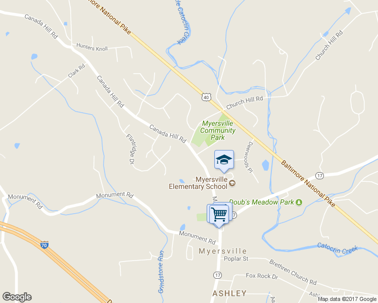 map of restaurants, bars, coffee shops, grocery stores, and more near 602 Main Street in Myersville