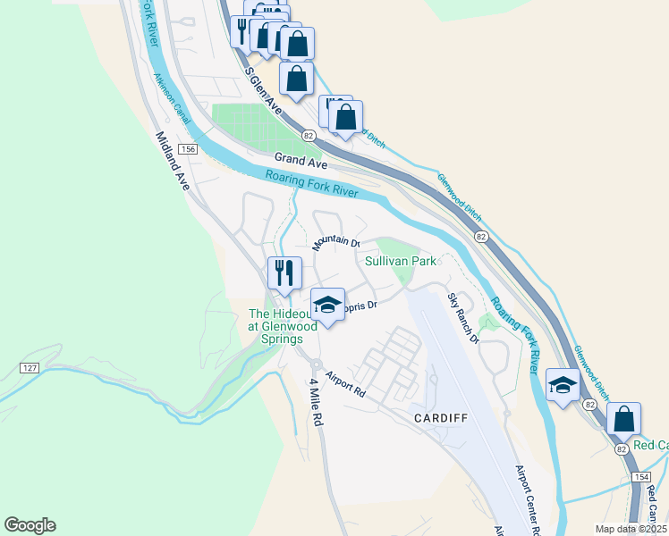 map of restaurants, bars, coffee shops, grocery stores, and more near 1106 Parkwood Lane in Glenwood Springs