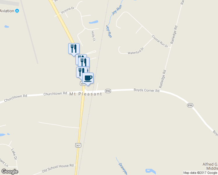 map of restaurants, bars, coffee shops, grocery stores, and more near 441 Boyds Corner Road in Middletown