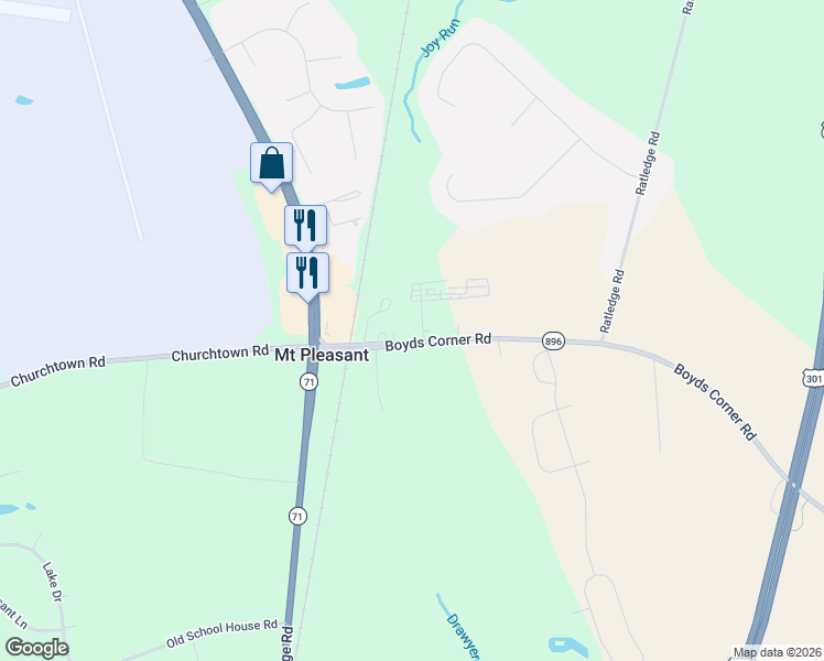 map of restaurants, bars, coffee shops, grocery stores, and more near 441 Boyds Corner Road in Middletown