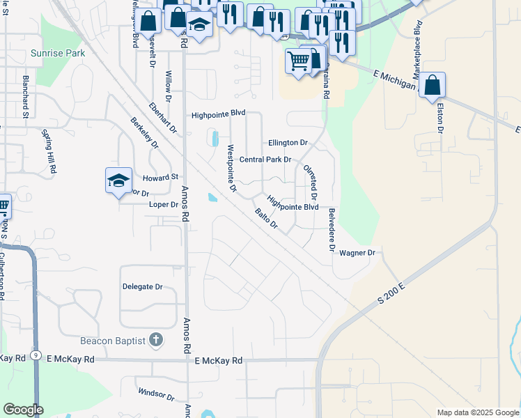 map of restaurants, bars, coffee shops, grocery stores, and more near 908 Balto Drive in Shelbyville