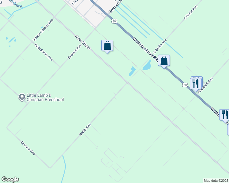 map of restaurants, bars, coffee shops, grocery stores, and more near 509 Berlin Avenue in Galloway