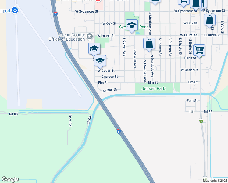 map of restaurants, bars, coffee shops, grocery stores, and more near 1056 Juniper Drive in Willows