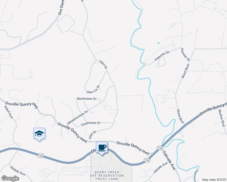 map of restaurants, bars, coffee shops, grocery stores, and more near 0 Glen Drive in Oroville