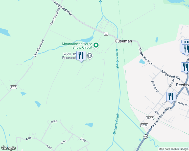 map of restaurants, bars, coffee shops, grocery stores, and more near 425-475 Sunny Brook Road in Reedsville