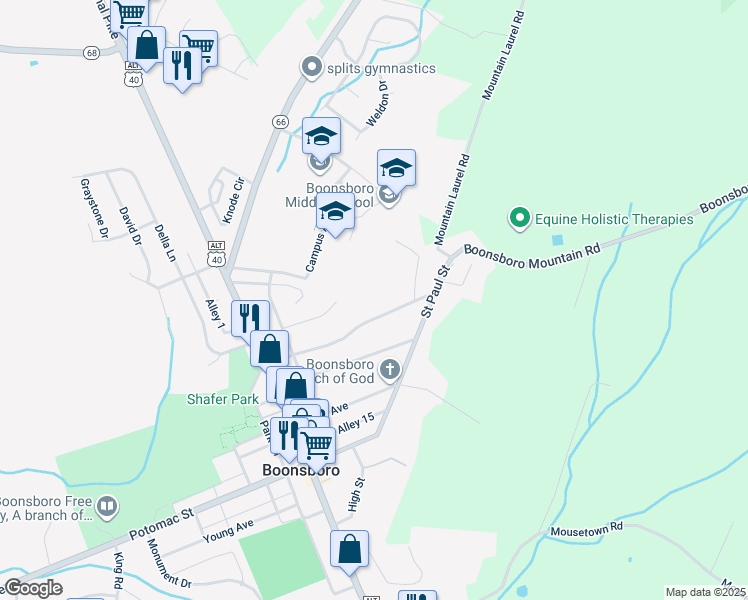 map of restaurants, bars, coffee shops, grocery stores, and more near 3 Orchard Drive in Boonsboro