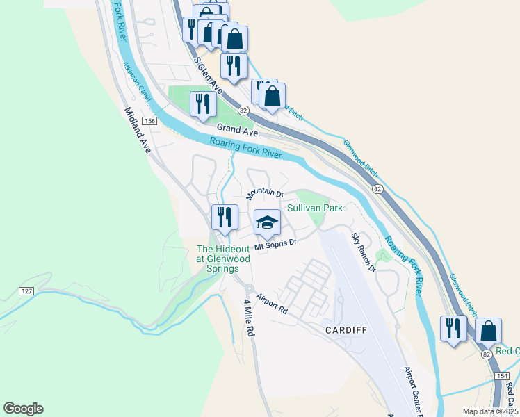 map of restaurants, bars, coffee shops, grocery stores, and more near 1106 Parkwood Ln in Glenwood Springs