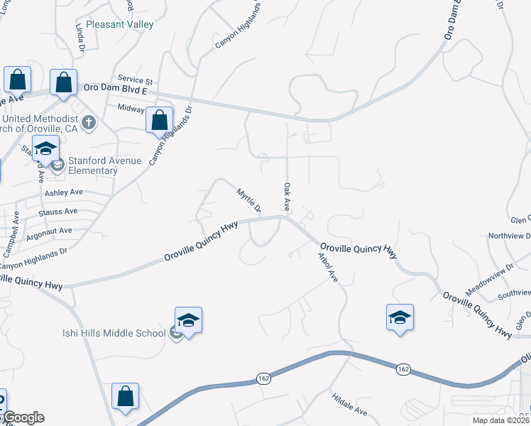 map of restaurants, bars, coffee shops, grocery stores, and more near 2534 Oro Quincy Highway in Oroville